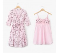 Комплект для беременных и кормящих (сорочка, халат) цвет розовый, принт МИКС, размер 44